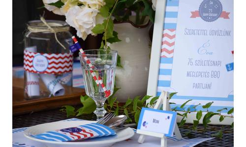 Tengerpart ihlette party dekor egy 75. születésnapra